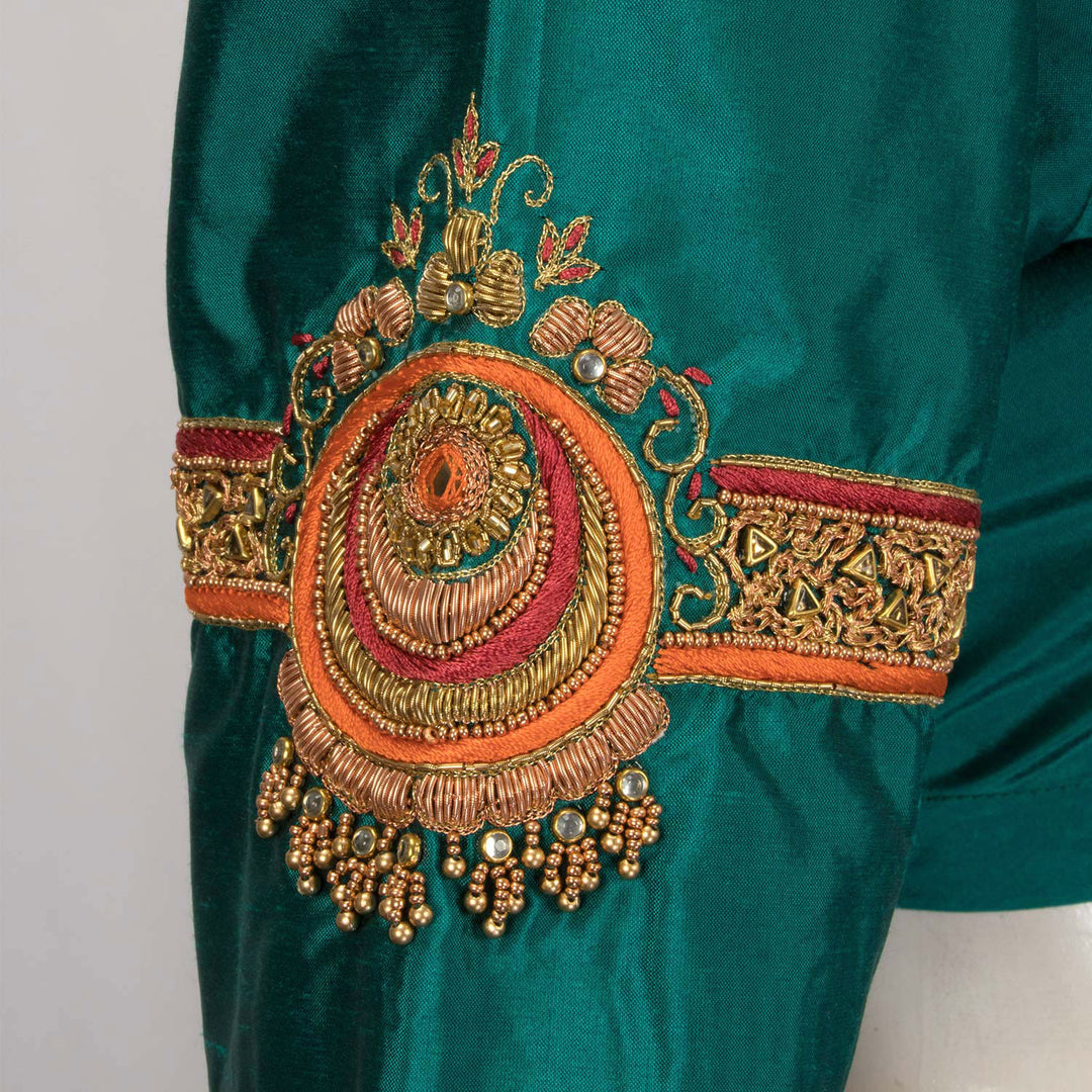Peacock Green Aari Embroidered Kanjivaram Silk Blouse - Avishya
