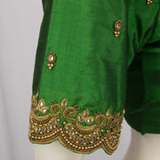 Dark Green Aari Embroidered Raw Silk Blouse - Avishya
