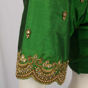 Dark Green Aari Embroidered Kanjivaram Silk Blouse 10077737