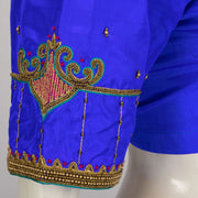 Ink Blue Aari Embroidered Raw Silk Blouse  - Avishya