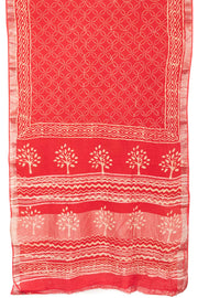 Venetian Red Hand Block Printed Linen Saree - Avishya