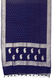 Navy Blue Handloom Khaddi Banarasi Chiffon Saree - Avishya