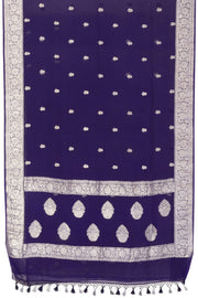 Navy Blue Handloom Khaddi Banarasi Chiffon Saree - Avishya