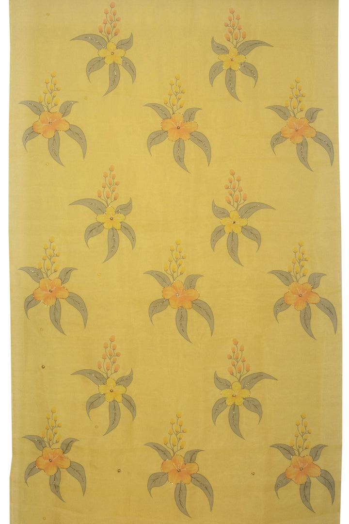 Yellow Printed Organza Saree -Avishya