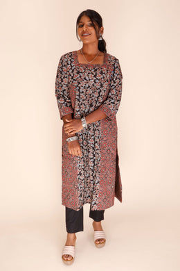 Black Ajrakh Printed Cotton Kurta 10064603