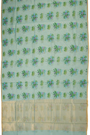 Blue Printed Chanderi Silk Cotton Saree - Avishya