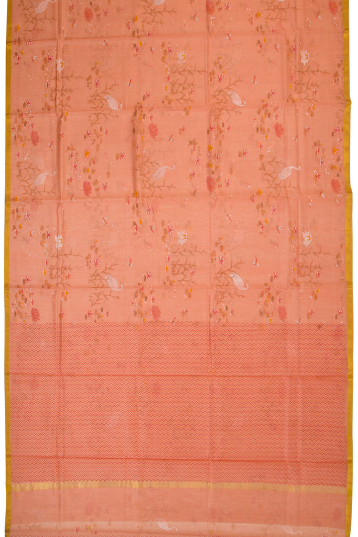 Peach Printed Chanderi Silk Cotton Saree - Avishya
