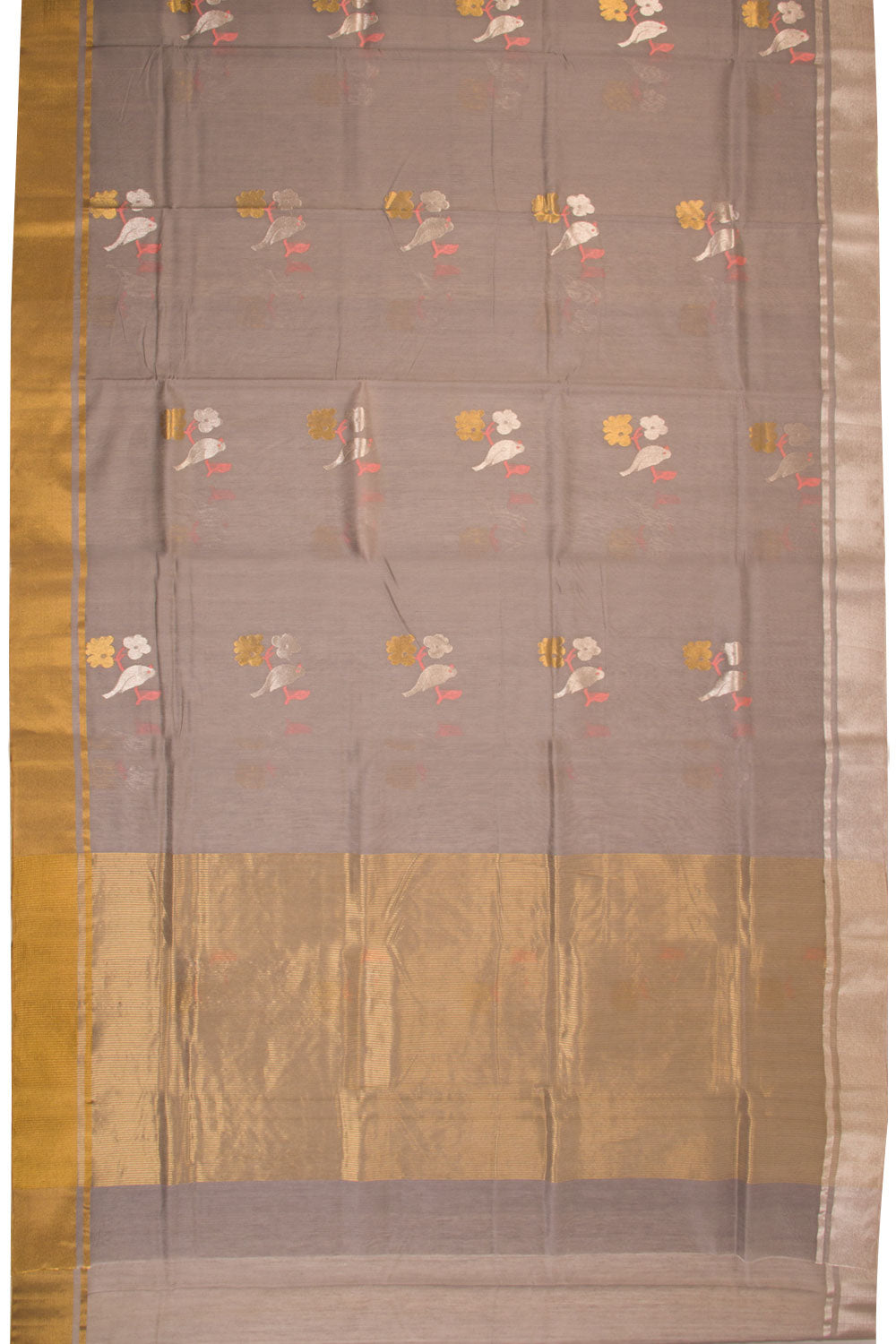 Grey Handwoven Chanderi Silk Cotton Saree - AvishyaGrey Handwoven Chanderi Silk Cotton Saree - Avishya