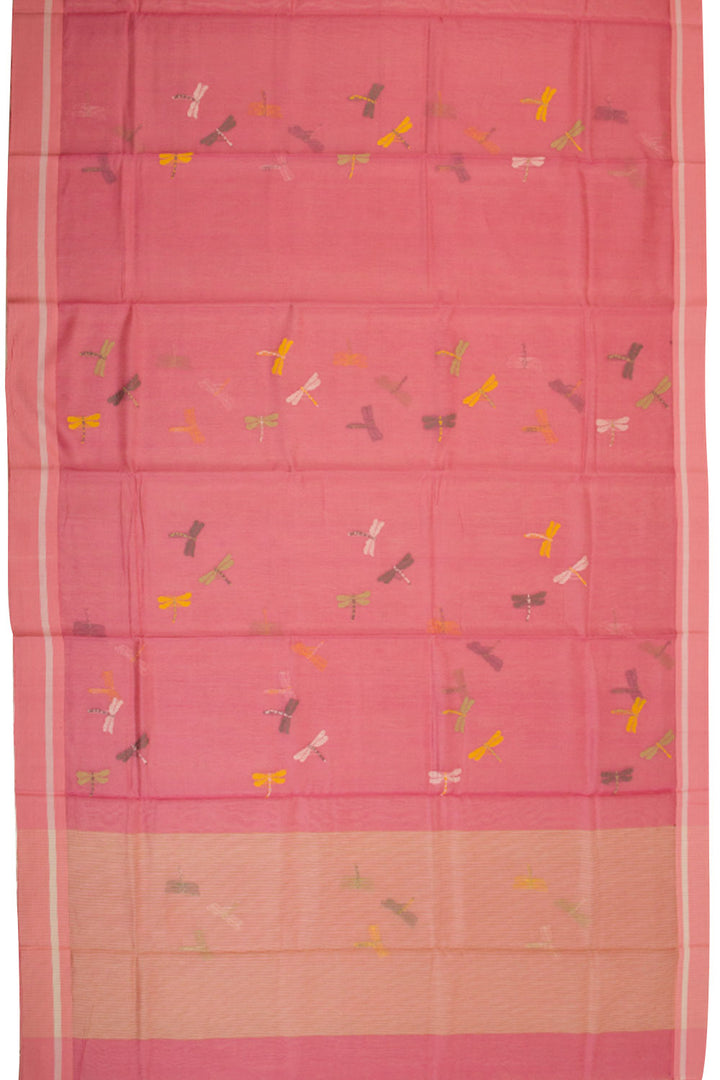 Pink Handwoven Chanderi Silk Cotton Saree 10064677