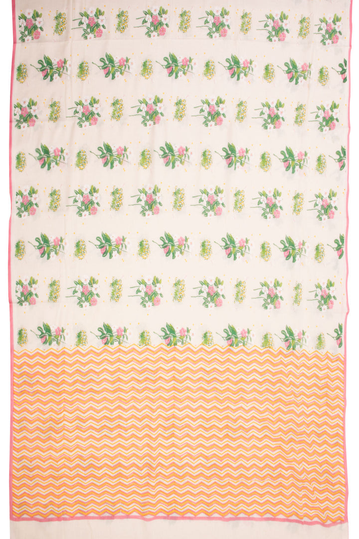 White Printed Chanderi Silk Cotton Saree - Avishya