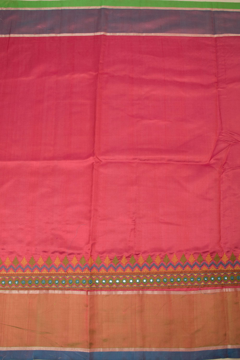 Red Handcrafted Cross Stitched Silk Saree 10064700