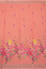  Salmon Pink Fancy Printed Linen Saree - Avishya.com