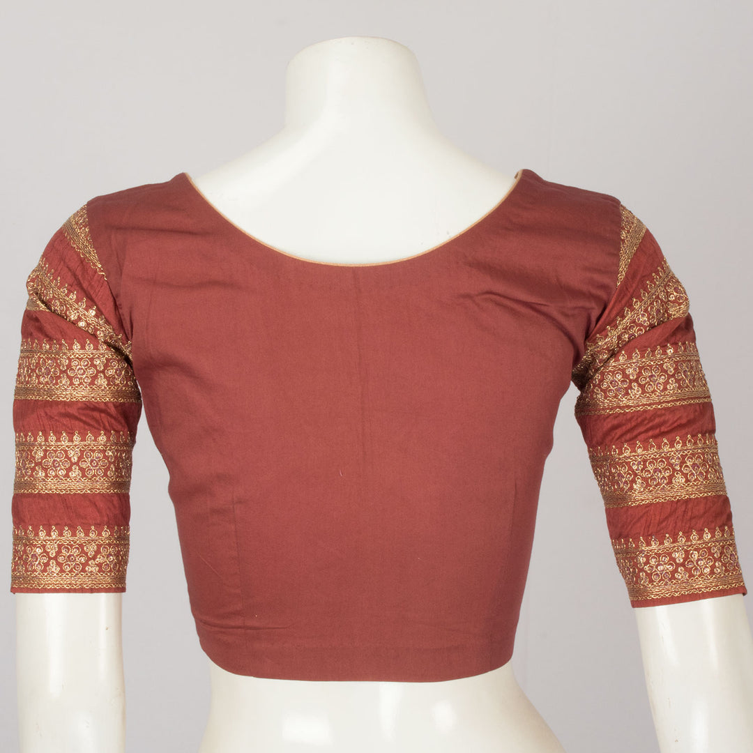 Deep Maroon Zari Sequin Embroidered Tussar Silk Blouse - Avishya