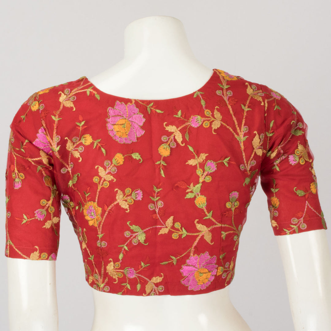 Red Hand Embroidered Net Silk Blouse - Avishya