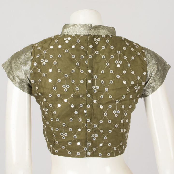 Moss Green Mirror Embroidered Net Silk Blouse - Avishya