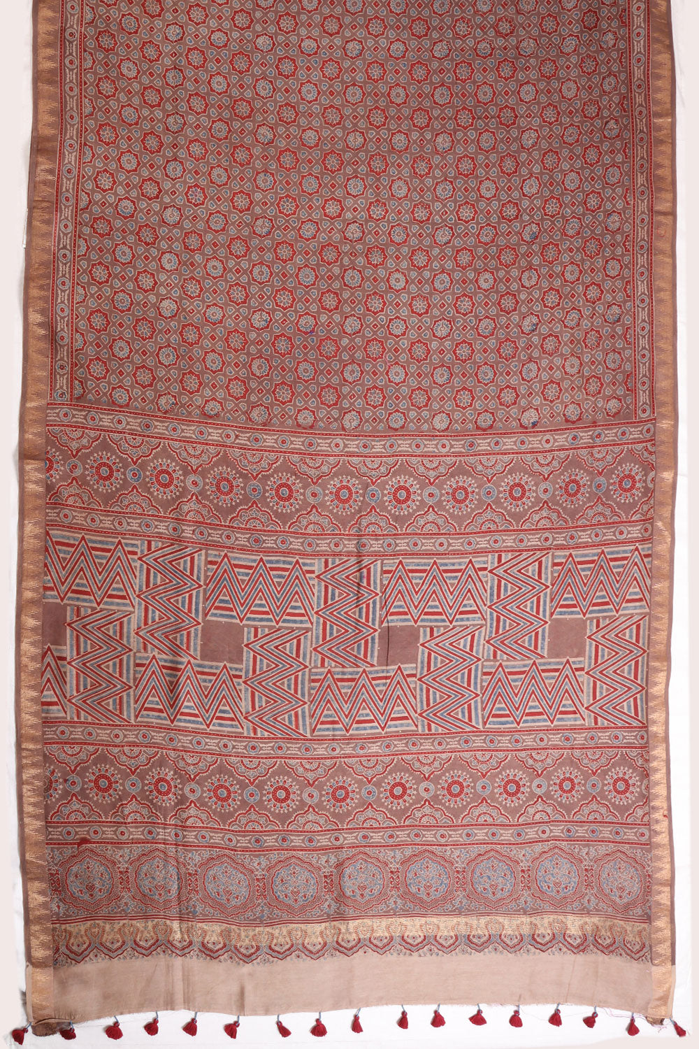 Brown Ajrakh Printed Silk Cotton Saree 10064938