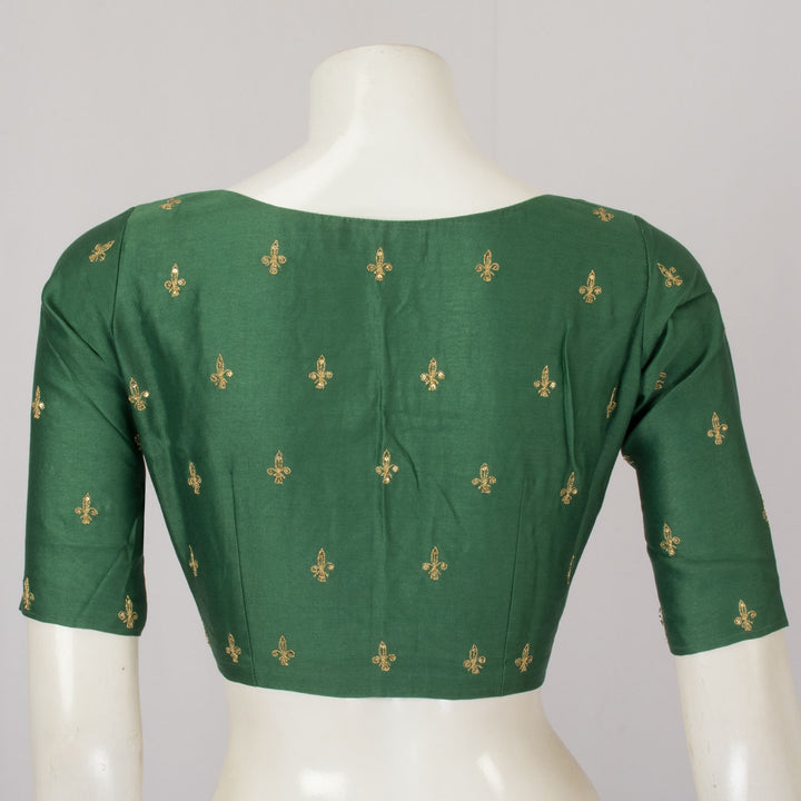 Dark Green Zari Sequin Embroidered Chanderi Silk Cotton Blouse - Avishya