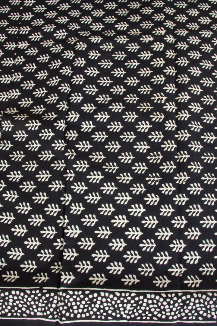 Black Hand Block Printed Cotton 3-Piece Salwar Suit Material 10065072