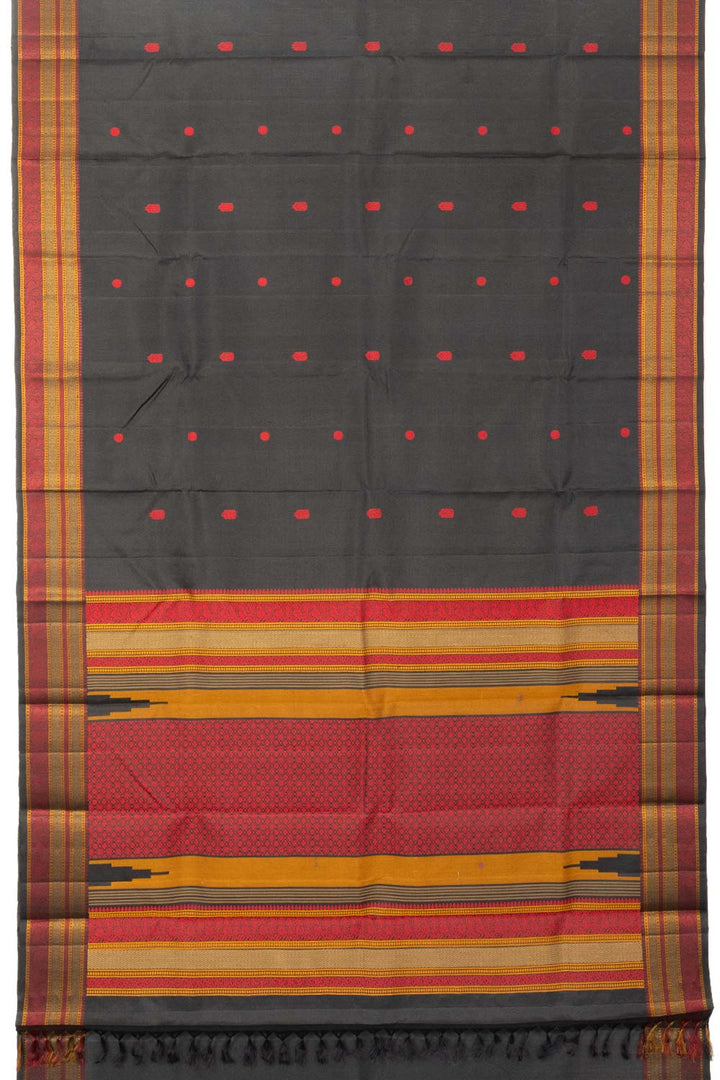 Black Handloom Thread work Kanjivaram Silk Saree - Avishya