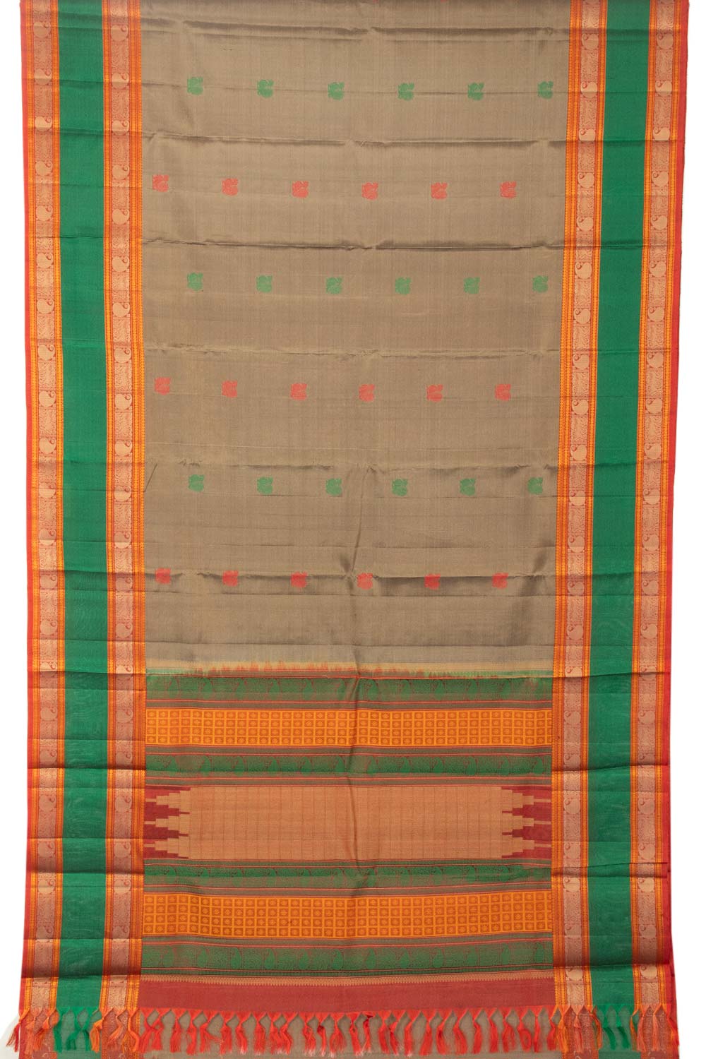 Grey Handloom Thread work Kanjivaram Silk Saree  - Avishya