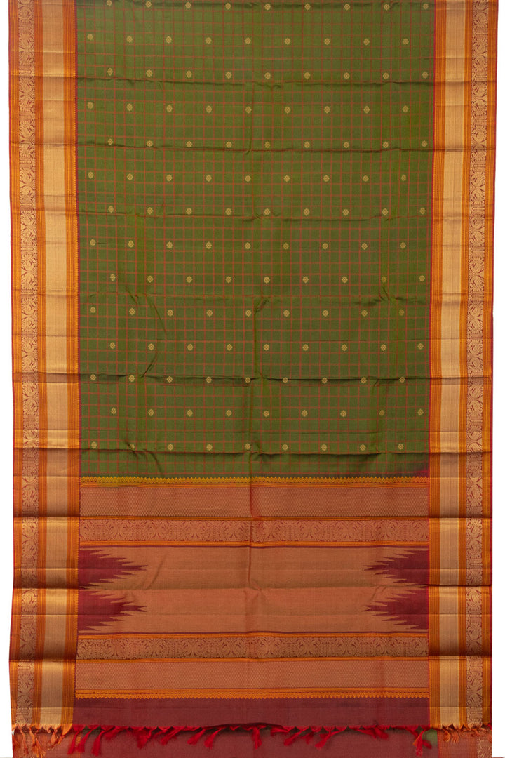 Forest Green Handloom Thread work Korvai Kanjivaram Silk Saree - Avishya