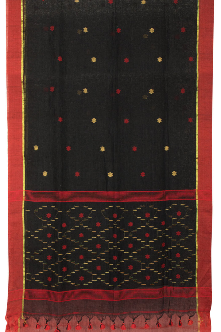 Black Jamdani Linen Saree - Avishya