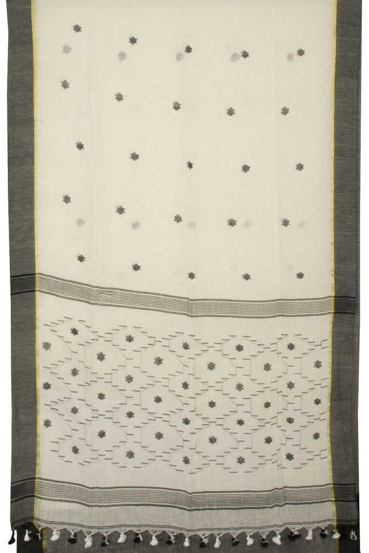 Off White Handloom Jamdani Linen Saree - Avishya