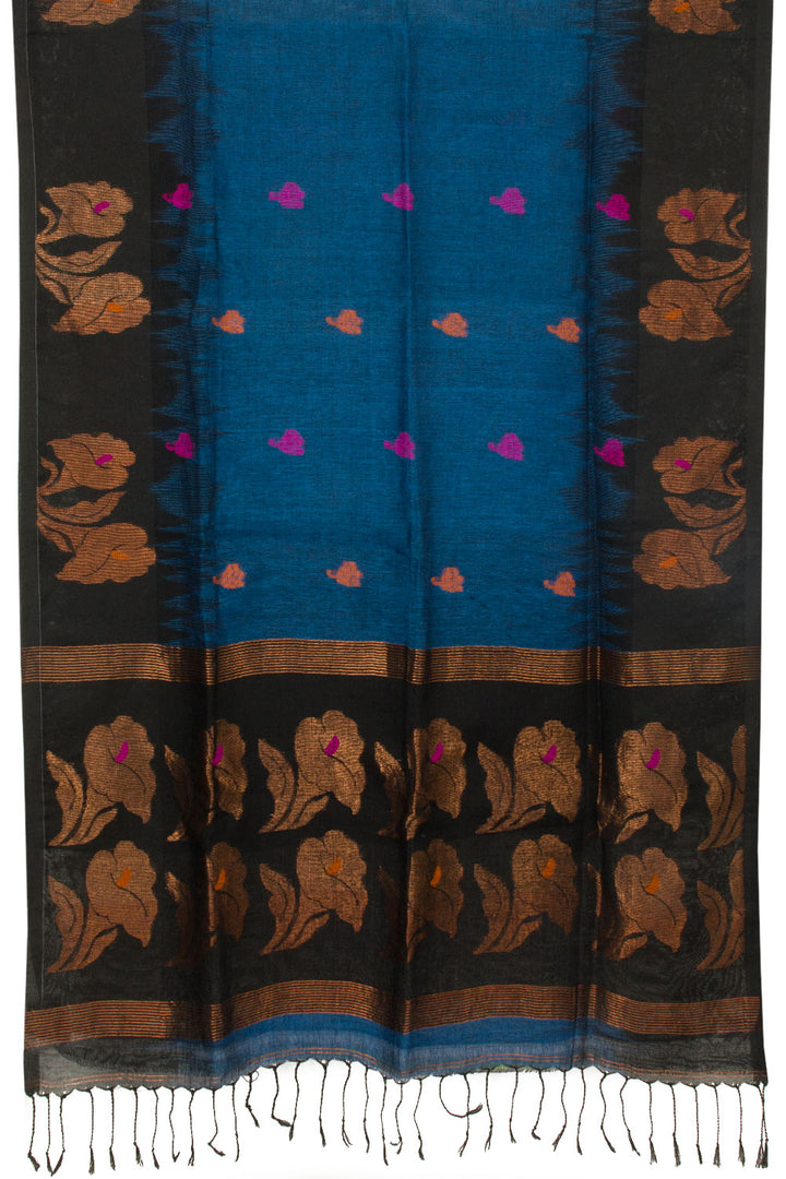 Blue Handloom Jamdani Linen Saree - Avishya