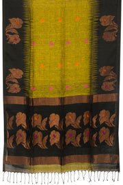 Yellow Green Handloom Jamdani Linen Saree - Avishya