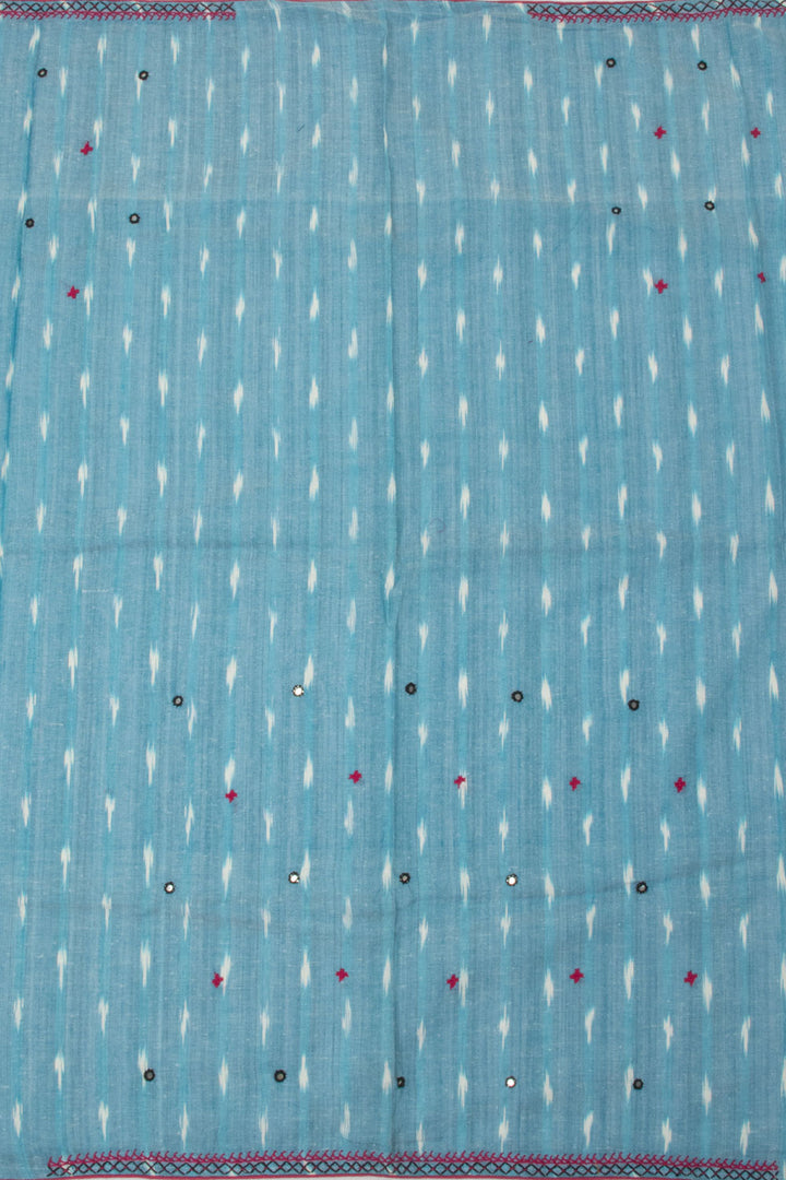 Blue Ikat Embroidered Cotton Blouse Material - Avishya