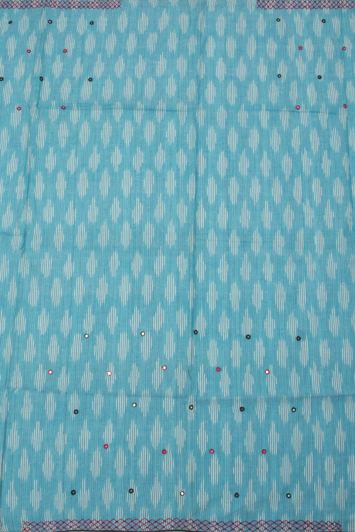 Blue Ikat Embroidered Cotton Blouse Material  - Avishya