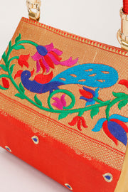 Orange Handcrafted Paithani Potli Bag - Avishya