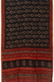 Black Vanaspathi Hand block Printed Silk Cotton Saree - Avishya