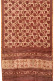 Cream Vanaspathi Hand block Printed Silk Cotton Saree - Avishya