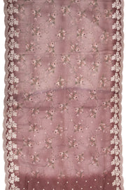 Vintage Rose Blush Brown Floral Printed Organza Saree 10076560