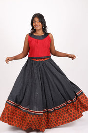 Black Hand Block Printed Cotton Skirt