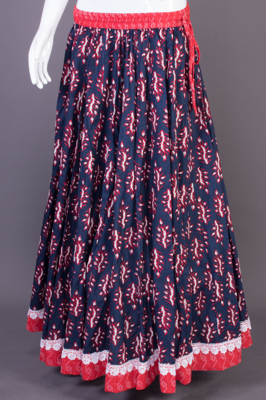 Berry Blue Hand Block Printed Cotton Skirt (Size-36 to 40)-Avishya