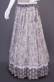 Off White Hand Block Printed Cotton Skirt (Size-36 to 40)-Avishya