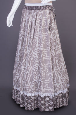 Off White Hand Block Printed Cotton Skirt (Size-36 to 40)-Avishya