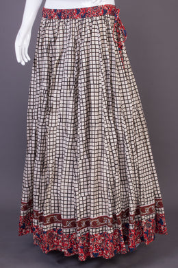 White Hand Block Printed Cotton Skirt 10065535(Size-36 to 40)-Avishya