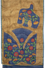 Brown Mulberry Hand Painted Silk Saree - Avishya