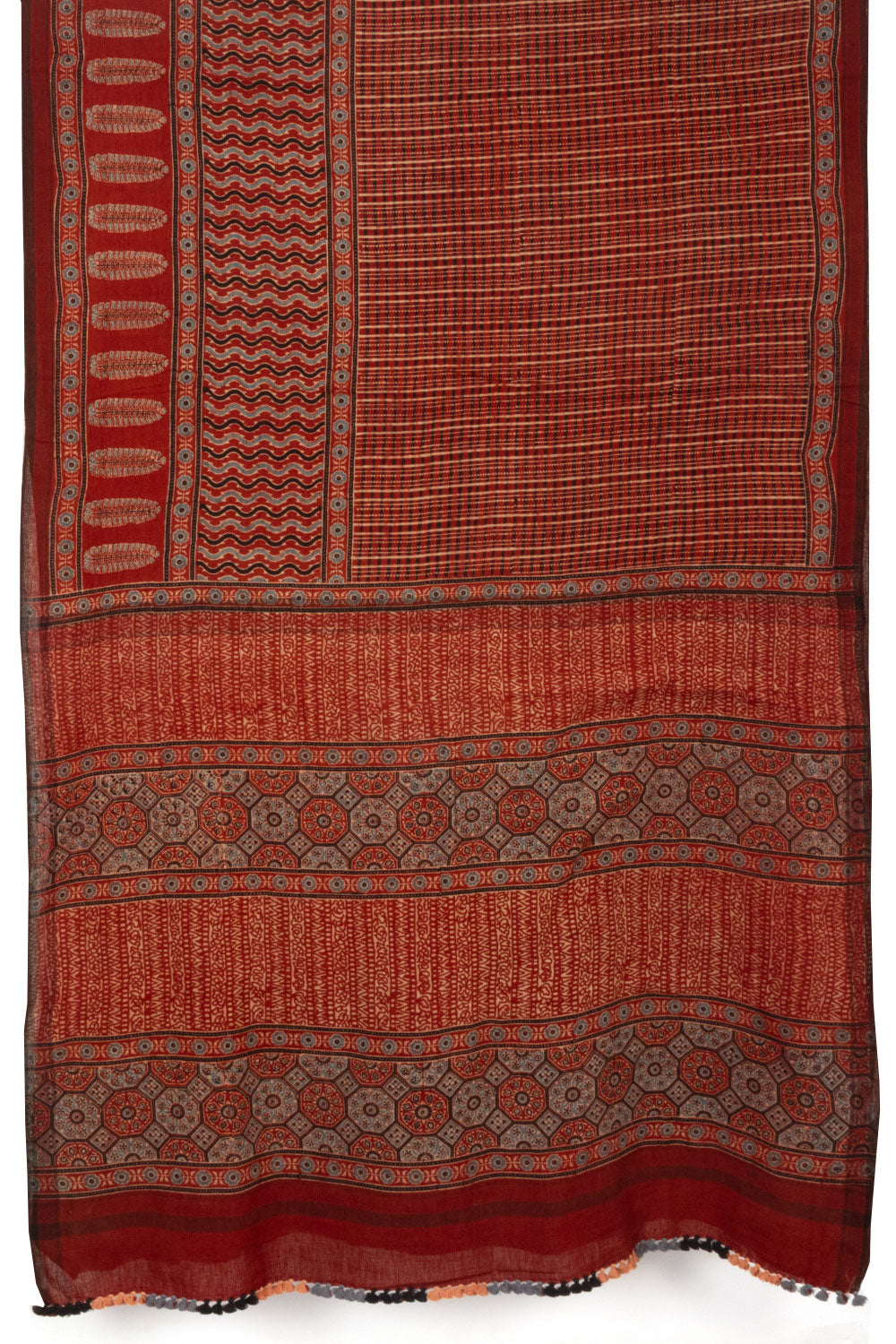 Red Bhujodi Handloom Pure Wool Ajrakh Hand Block Printed Stole