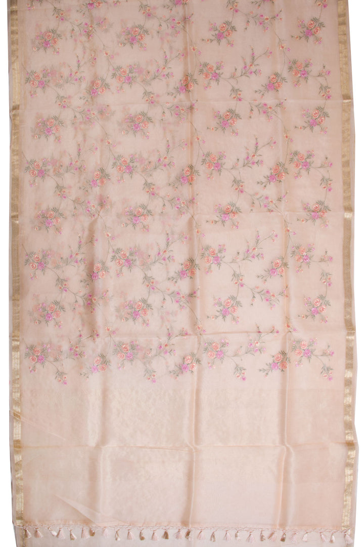 Beige Embroidered Pure Silk Organza Saree - Avishya