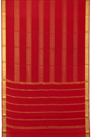 Cherry Red Mysore Crepe Silk Saree With Zari Stripes Design And Zari Border 10076675