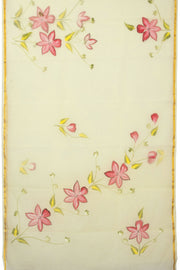 Cream Hand Painted Organza Saree - Avishya