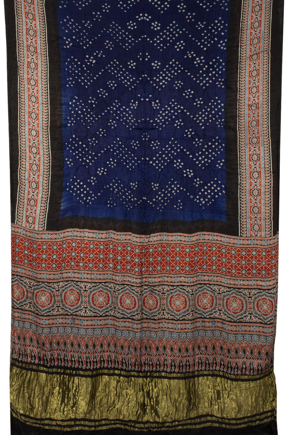 Navy Blue Handloom Ajrakh Bandhani Modal Silk Saree - Avishya
