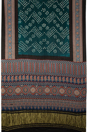 Green Handloom Ajrakh Bandhani Modal Silk Saree - Avishya