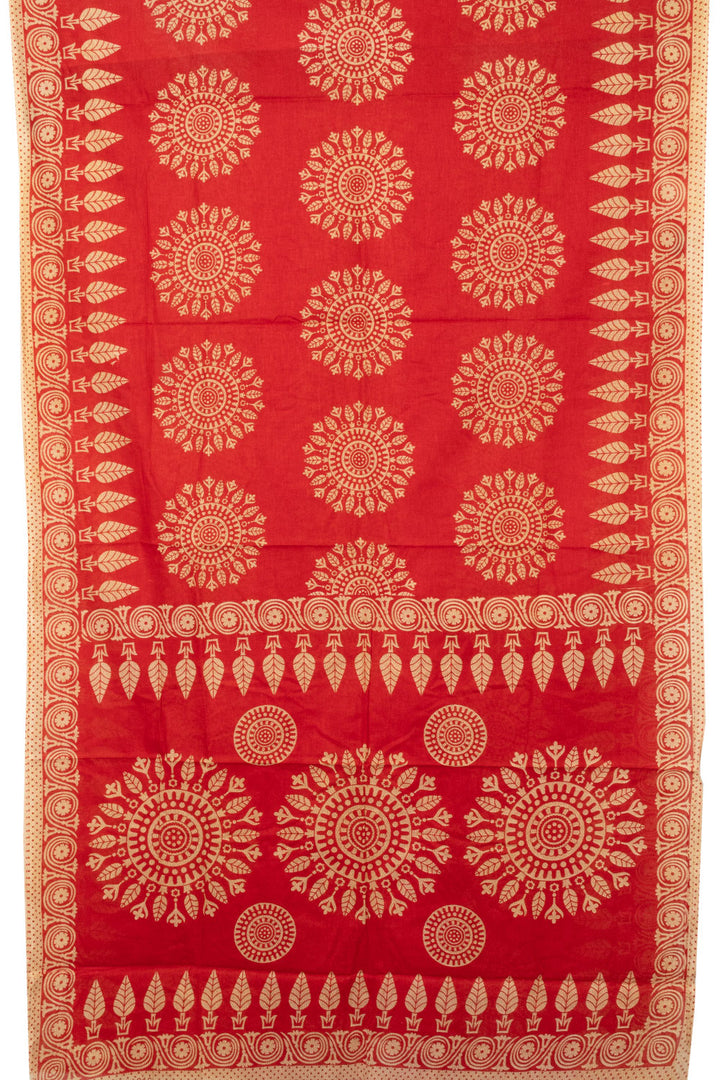 Red Handpainted Cotton saree - Avishya