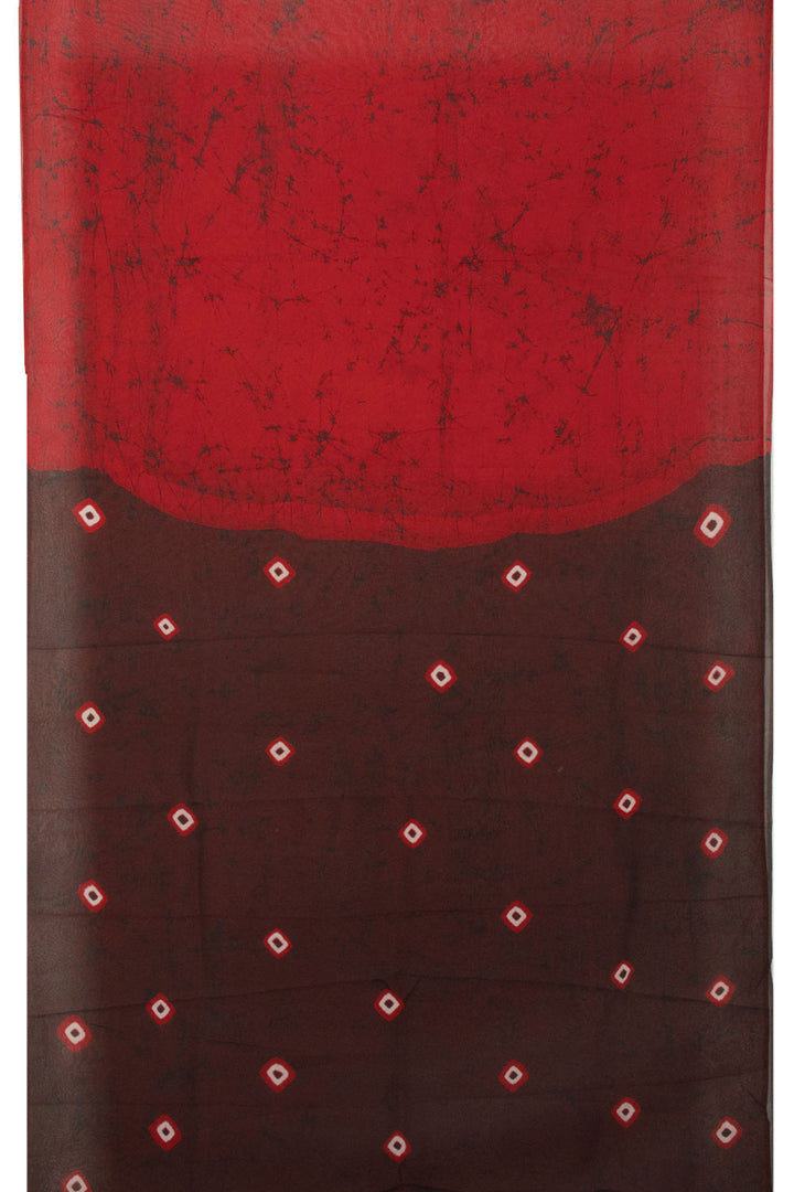 Red Batik Printed Georgette saree - Avishya
