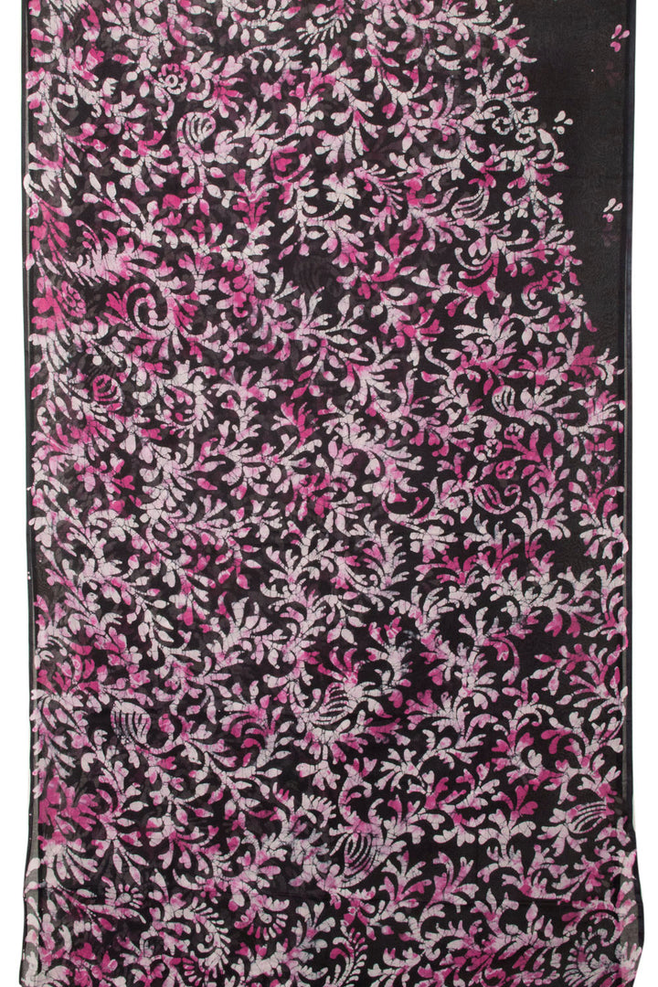Black Batik Printed Cotton saree - Avishya